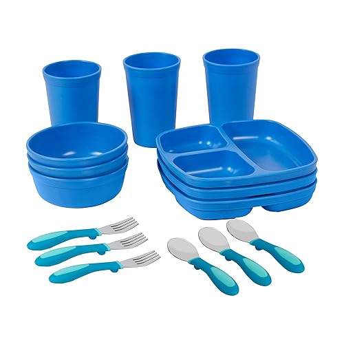 ECR4Kids My First Meal Pal - Juego de vajilla infantil, color azul, 15 piezas