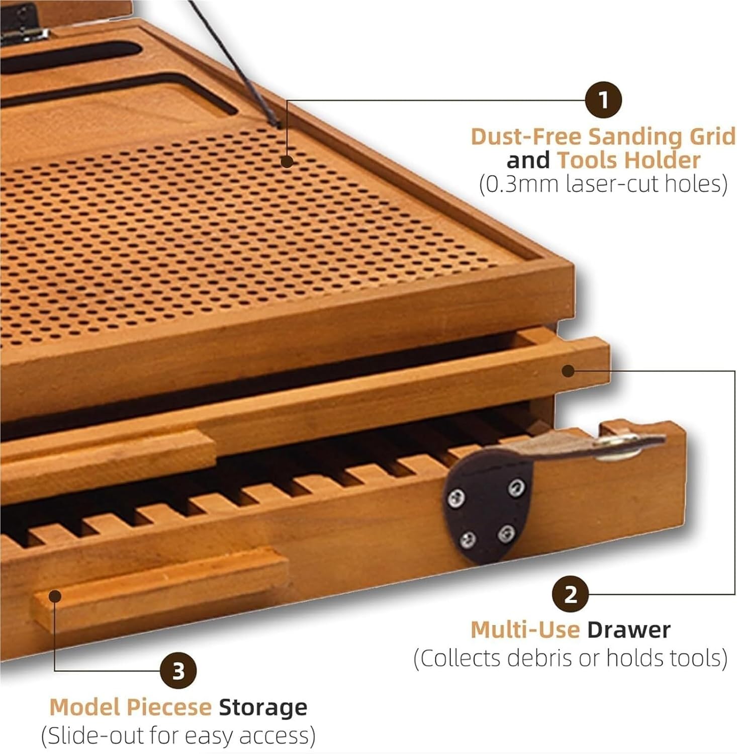 Model Making Workbench, Portable Workbench for Cutting and Assembly with Drawer, Portable Wooden Workstation, High-Precision Model Work Table, with LED Light and A5 Cutting Mat