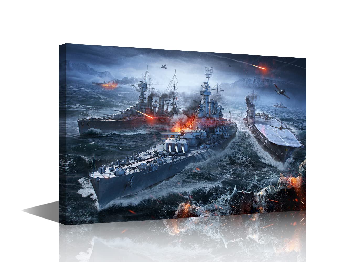 TISHIRON Wall Art for Living Room - Black and White Battleship Paintings Military Gunboat Posters 1 Panel Canvas Prints Wall Decor Modern Artwork Framed Gallery-Wrapped Ready to Hang(16" Wx24 H)