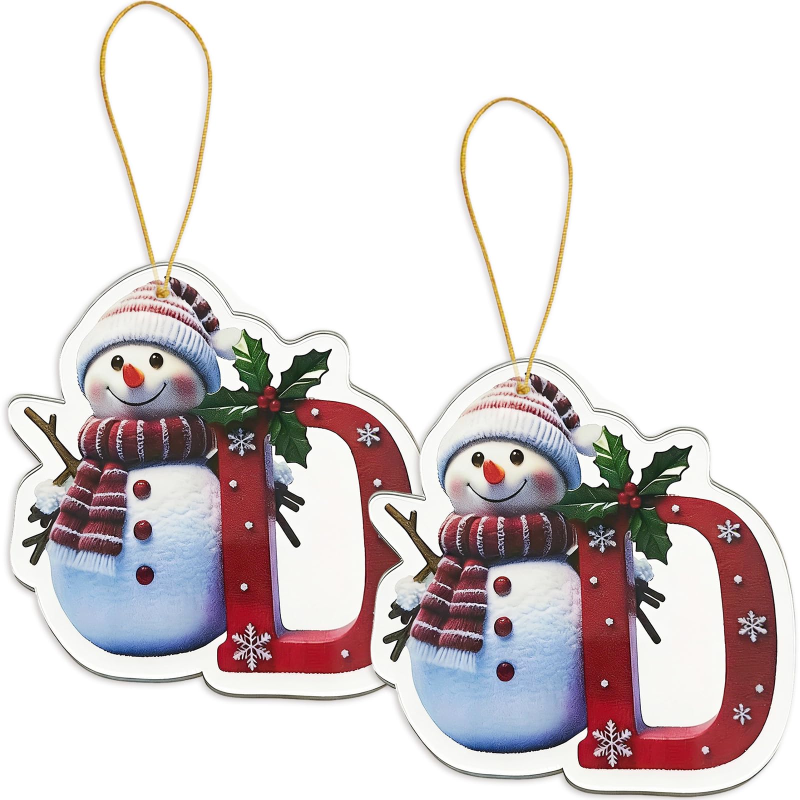 FAMINESS 2PCS 2D Acrylic Letter D Snowman Christmas Ornaments - 26 Alphabet Tree Decorations Hanging Ornaments for Party Gifts