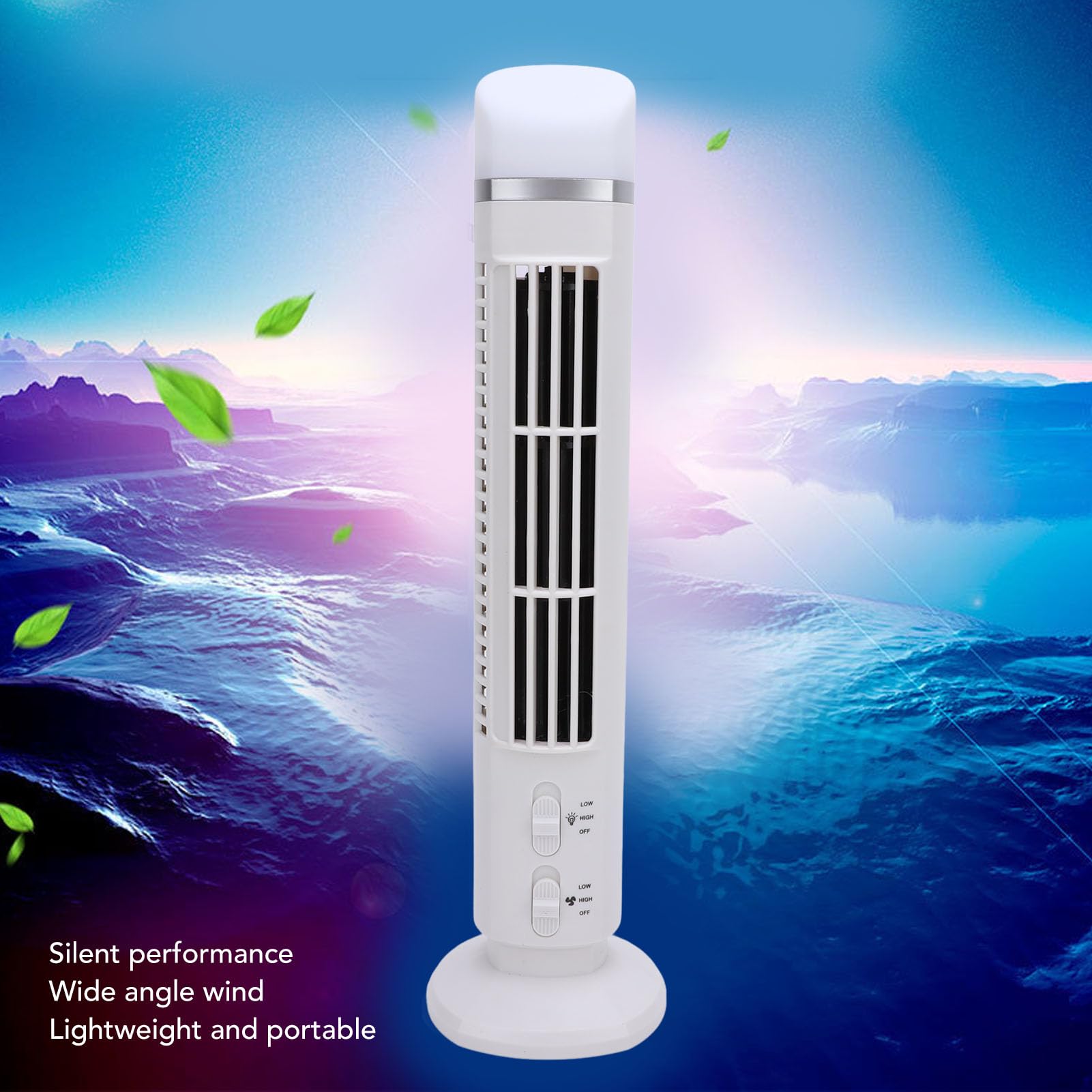 Tyenaza flügelloser Turmventilator, tragbar, einstellbare Geschwindigkeit, geräuschlos, kompakt, platzsparend, USB-Schreibtisch, flügelloser Ventilator mit Licht für Zuhause, (White)