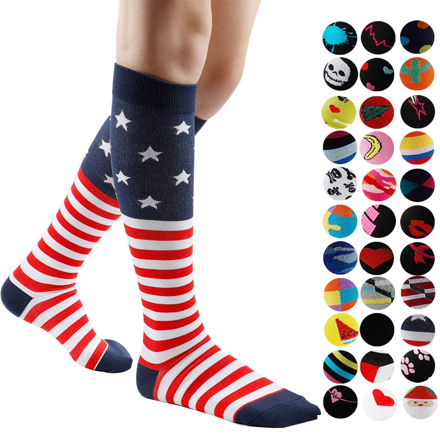 Gnpolo Womens Black Graduated Compression Socks 8 Packs Athletic Running Nurse Stockings