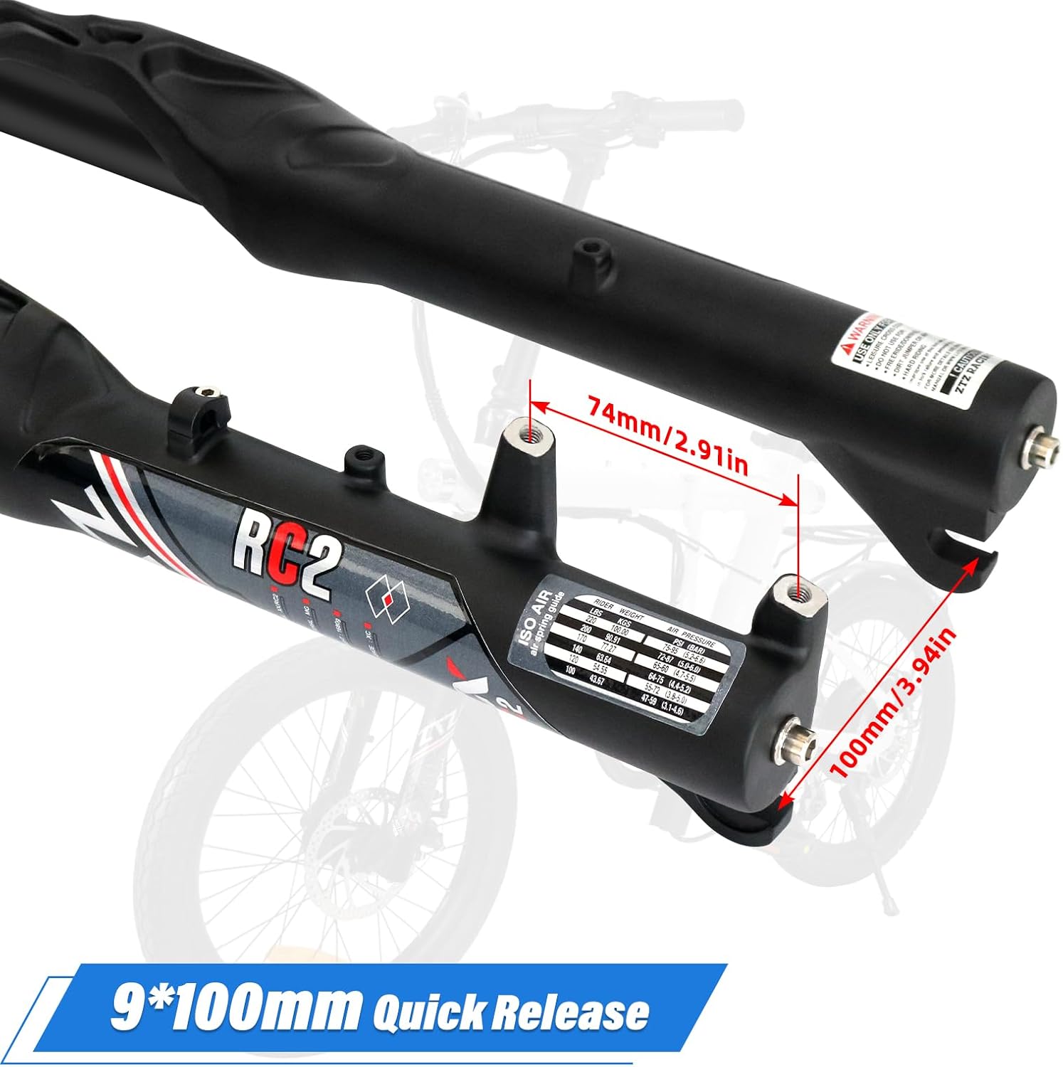 20/24 inch Bike Suspension Air Fork-120/140mm Travel, 100mm Hub Spacing, 1-1/8" Straight Tube Manual Lockout QR 9mm MTB Front Forks, Max 2.5" Tires