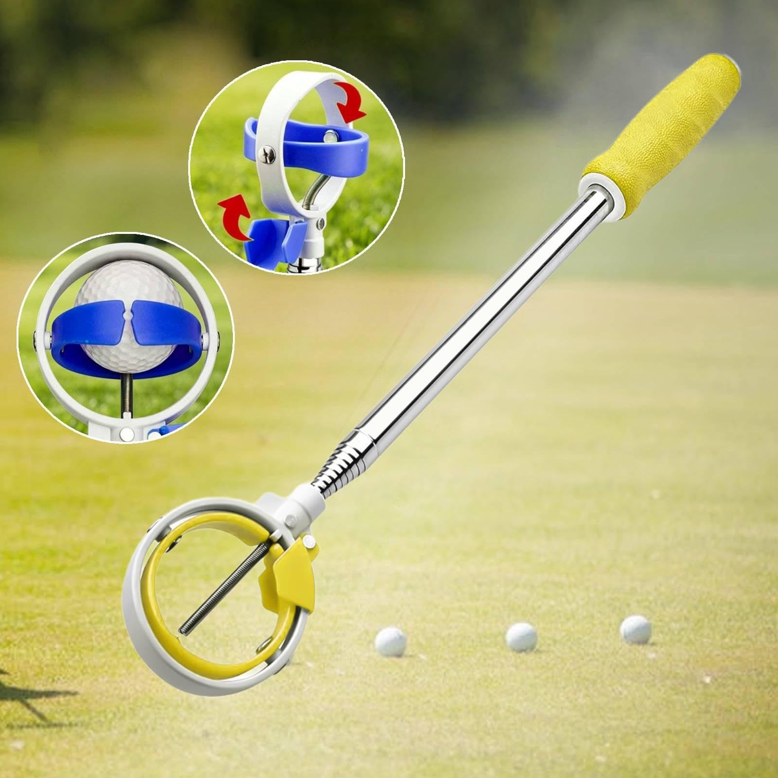 Raccoglipalline da Golf Portatile con Impugnatura in Gomma Antiscivolo, Realizzato in PP E Acciaio Inossidabile, con Gabbia Ad Apertura Rapida, Giallo