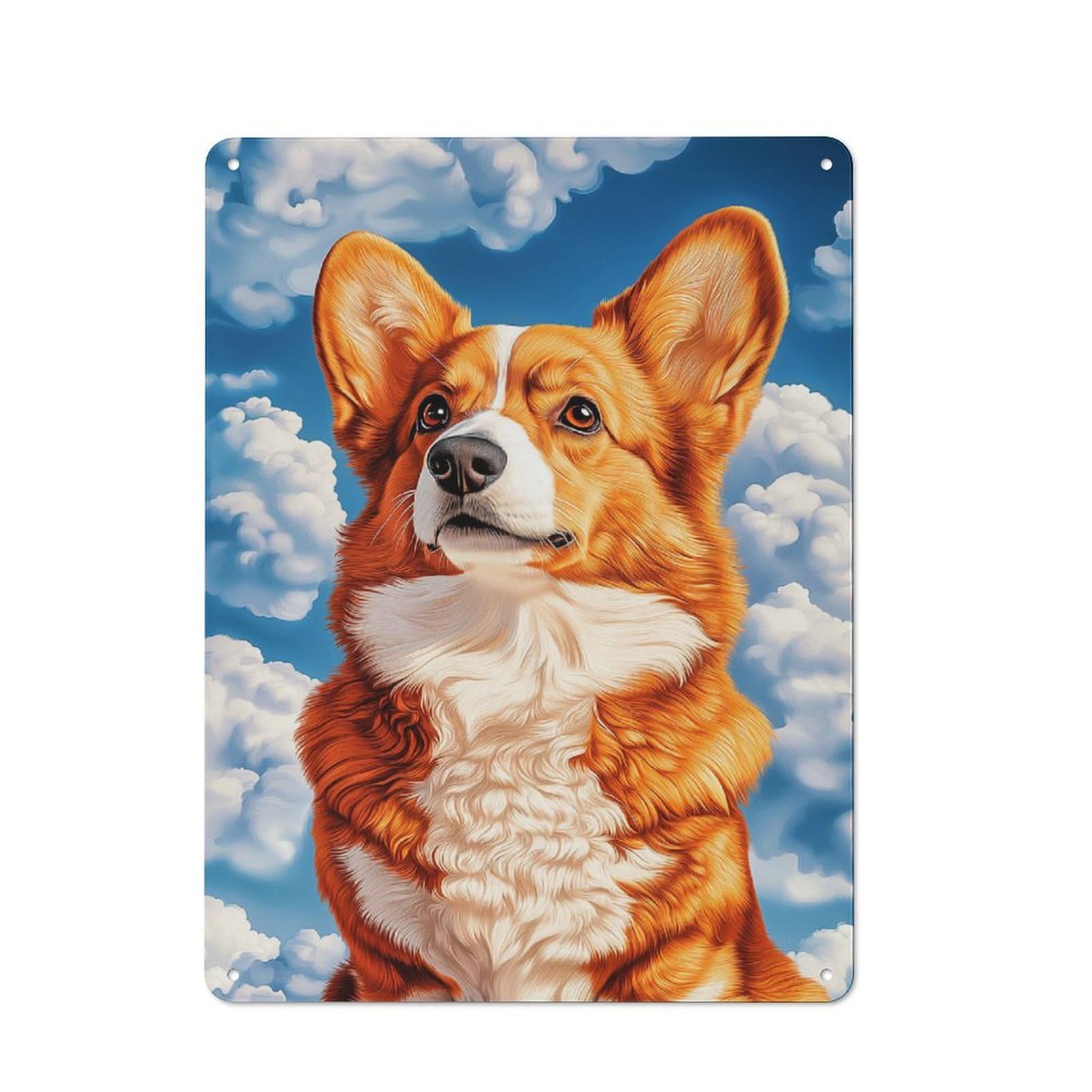 Tin Sign 40x30cm with Welsh Corgi Against Blue Sky for Pub Or Café, Rustic Decor, Wall Decoration for A Recently Updated Pub And Café
