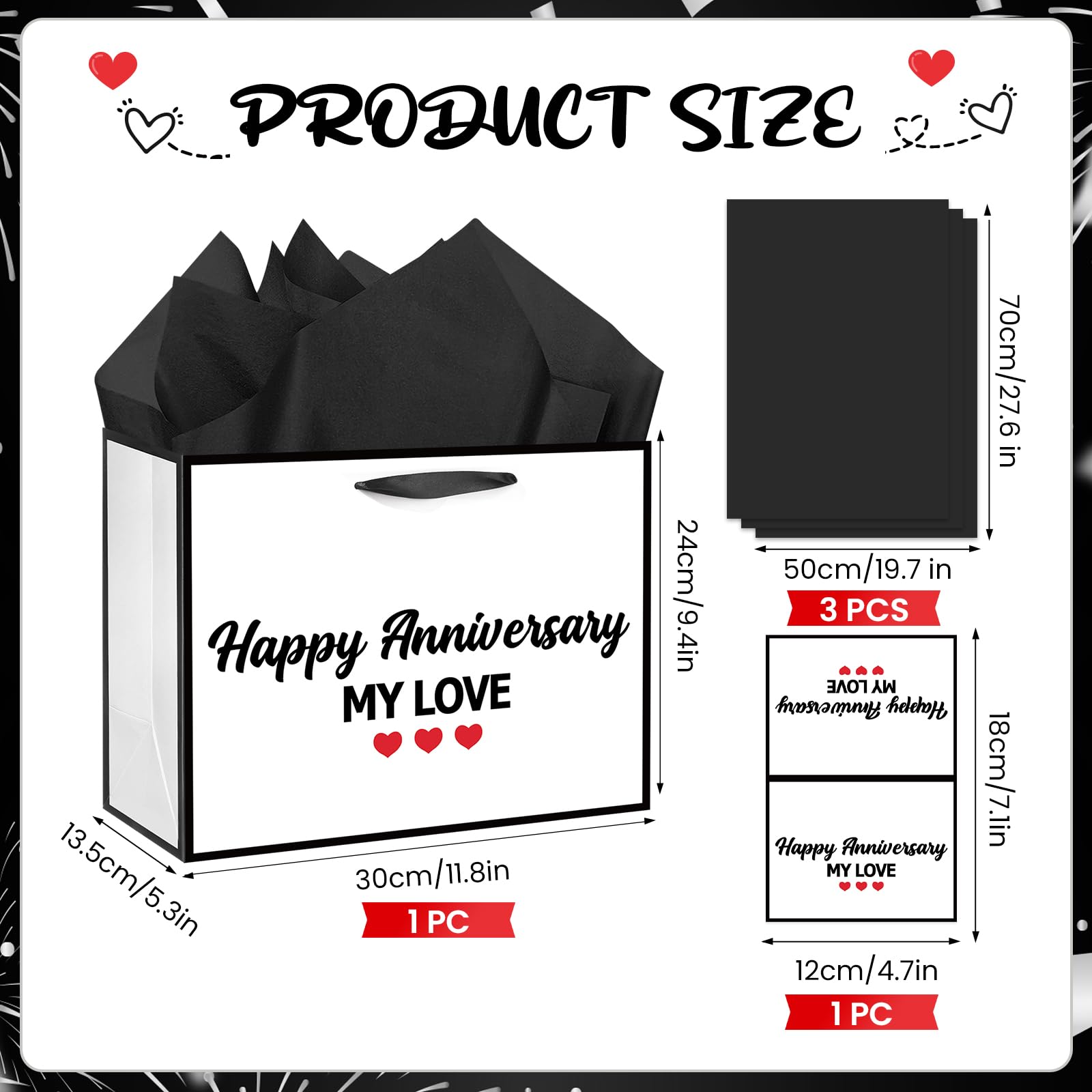 Happy Anniversary My Love Gift Bag Wedding Anniversary White Gift Bags with Wrapping Paper and Card Romantic Milestone Anniversary Celebration Party Favor Bag Decorations Goodie Supplies for Husband Wife Couples Him Her