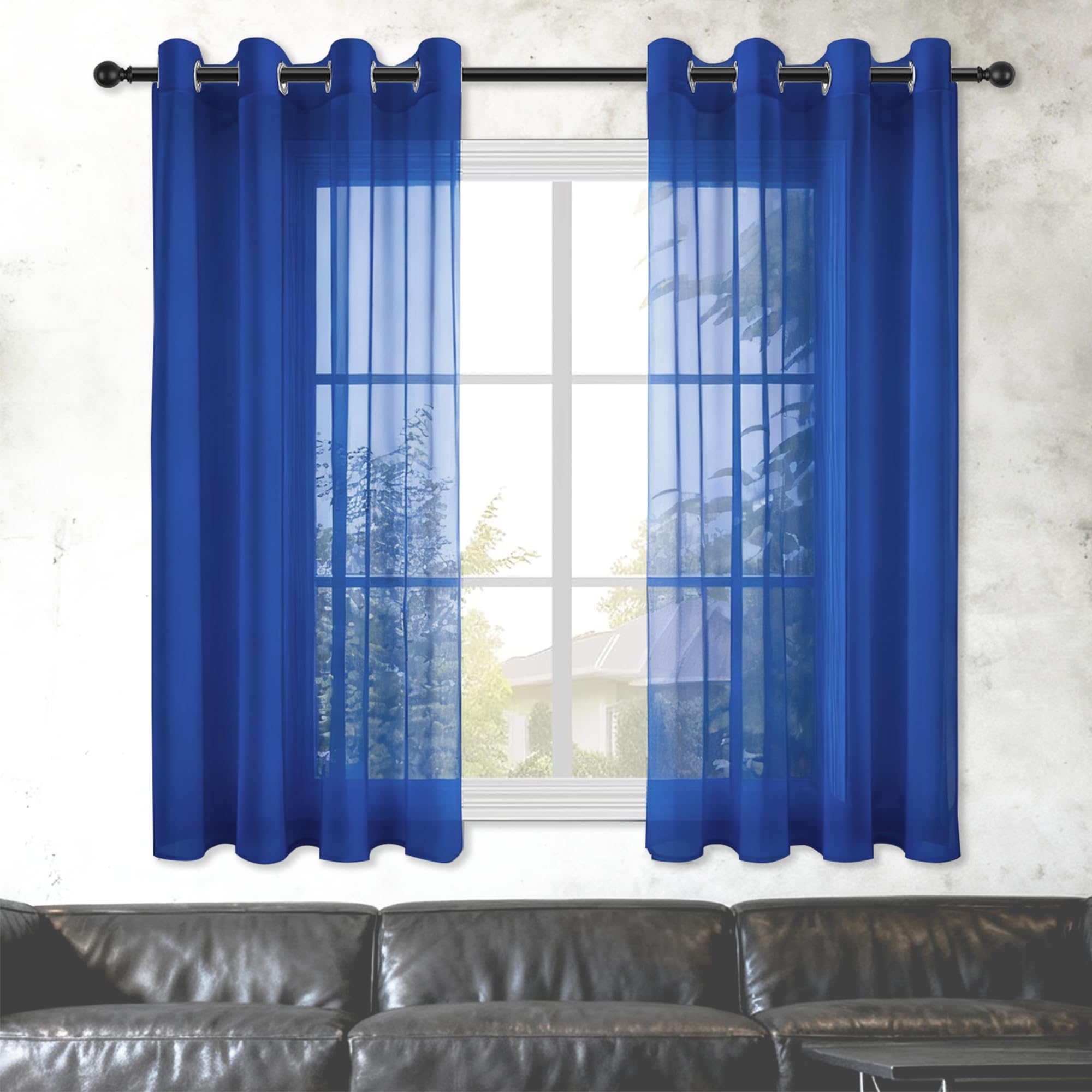 Rideau court bleu foncé filtrer la lumière pour chambre adulte élégante