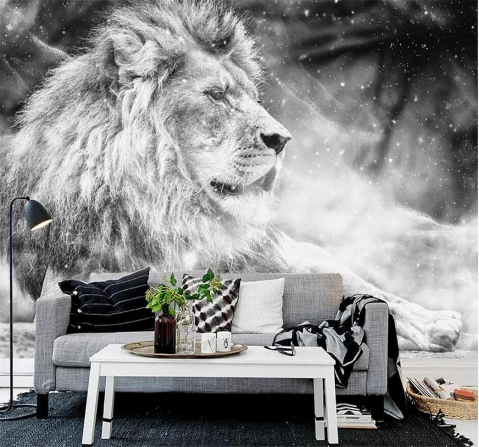 XLMING Hand Drawn Three Dimensional Black and White Style Lion 3D Wallpaper Premium Textured Silk Study Dining Living Room Bedroom Sofa TV Wall Easy Install-150cm×105cm