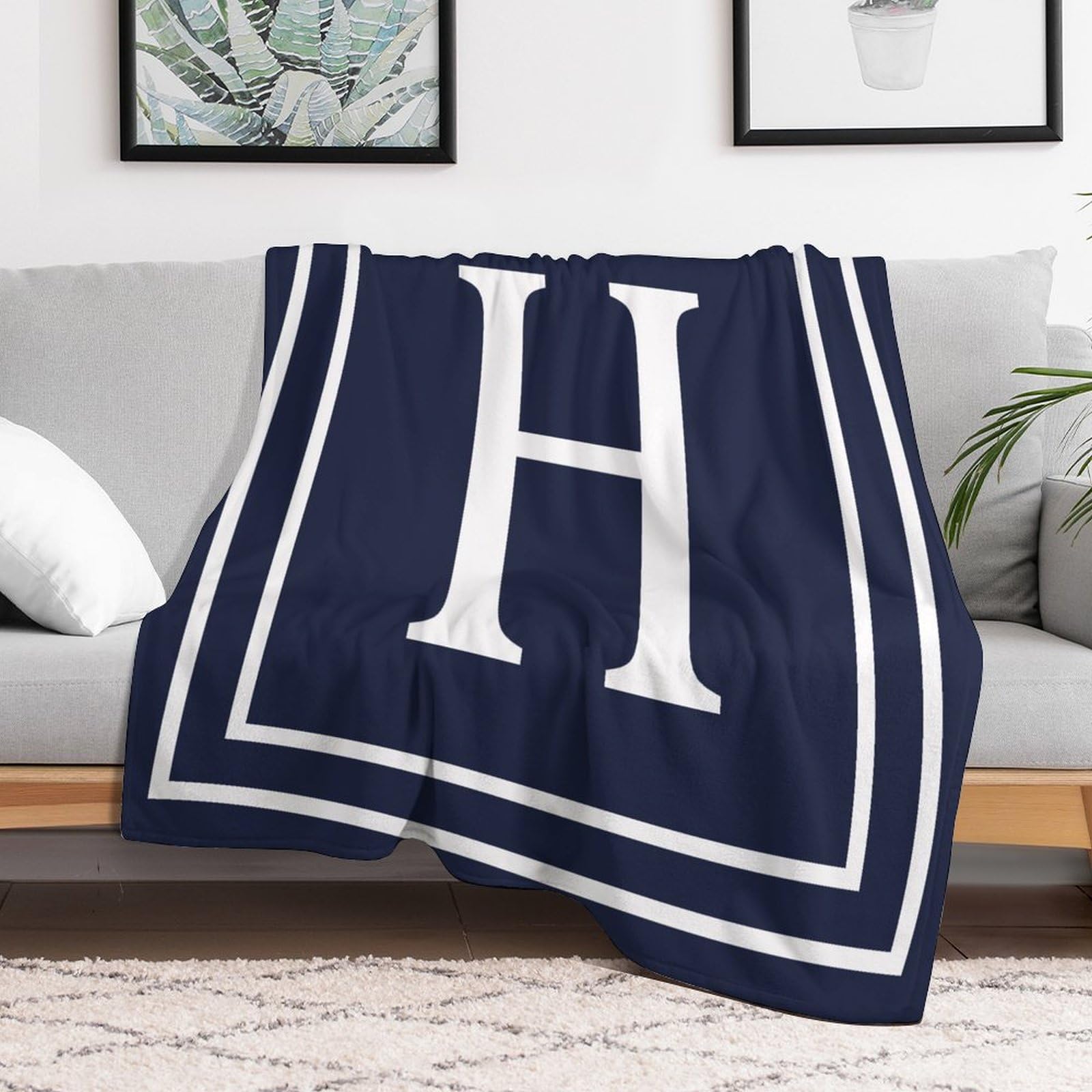 CustonCares Initial Letter H Monogram Fuzzy Soft Blanket 70"x80" Plush Fuzzy Cozy English Alphabet Monogrammed Bedding Fleece Blanket for Sofa Couch Bedroom Travel
