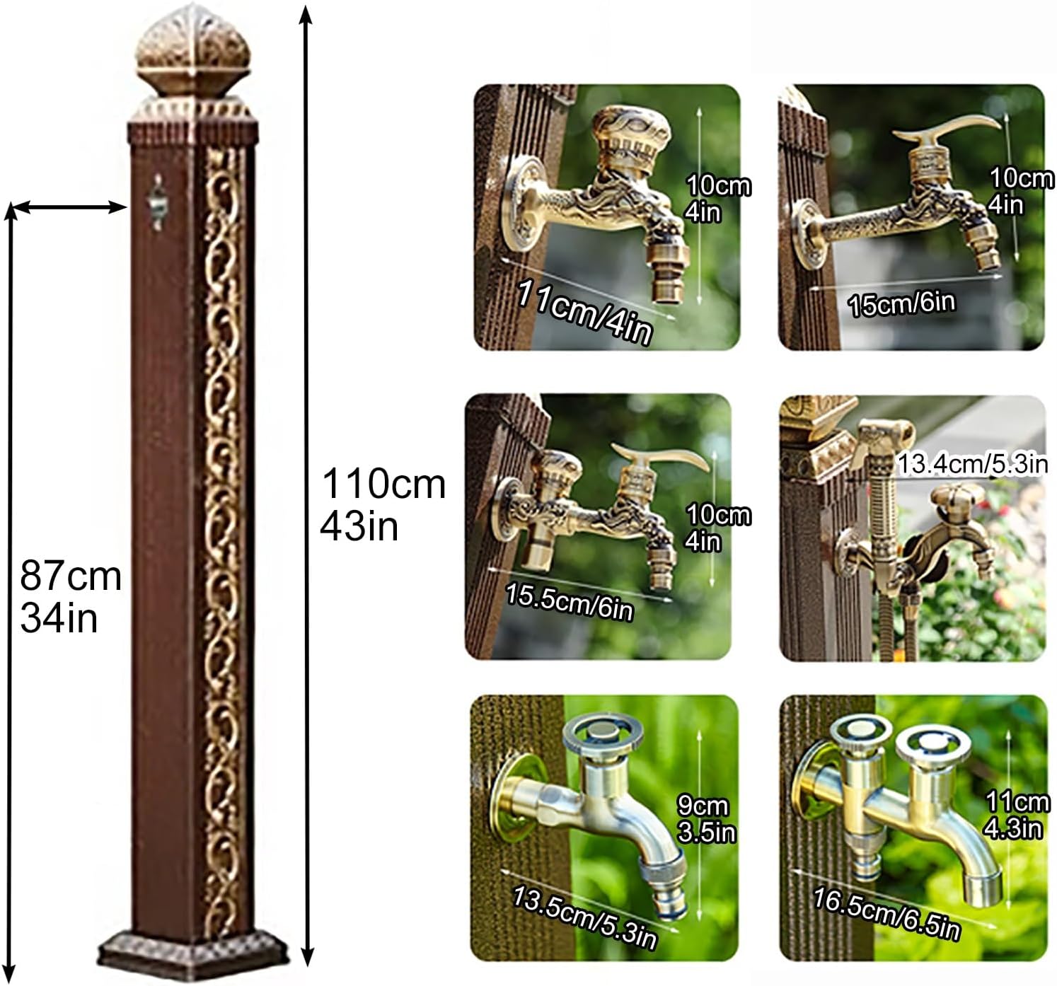 Floor Mounted Faucet Outdoor Water Pipe Vertical Fountain Irrigation Column,Vertical Garden Water Column with Faucet Outdoor Freestanding Hydrant for Frost Free Water Supply
