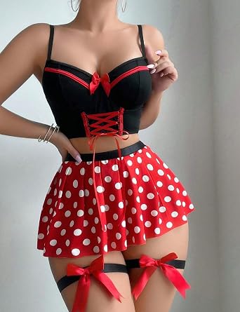 Cosplay Lingerie for Women Sexy Roleplay Costumes Princess Outfits with Pleated Skirt Sets 5 piece