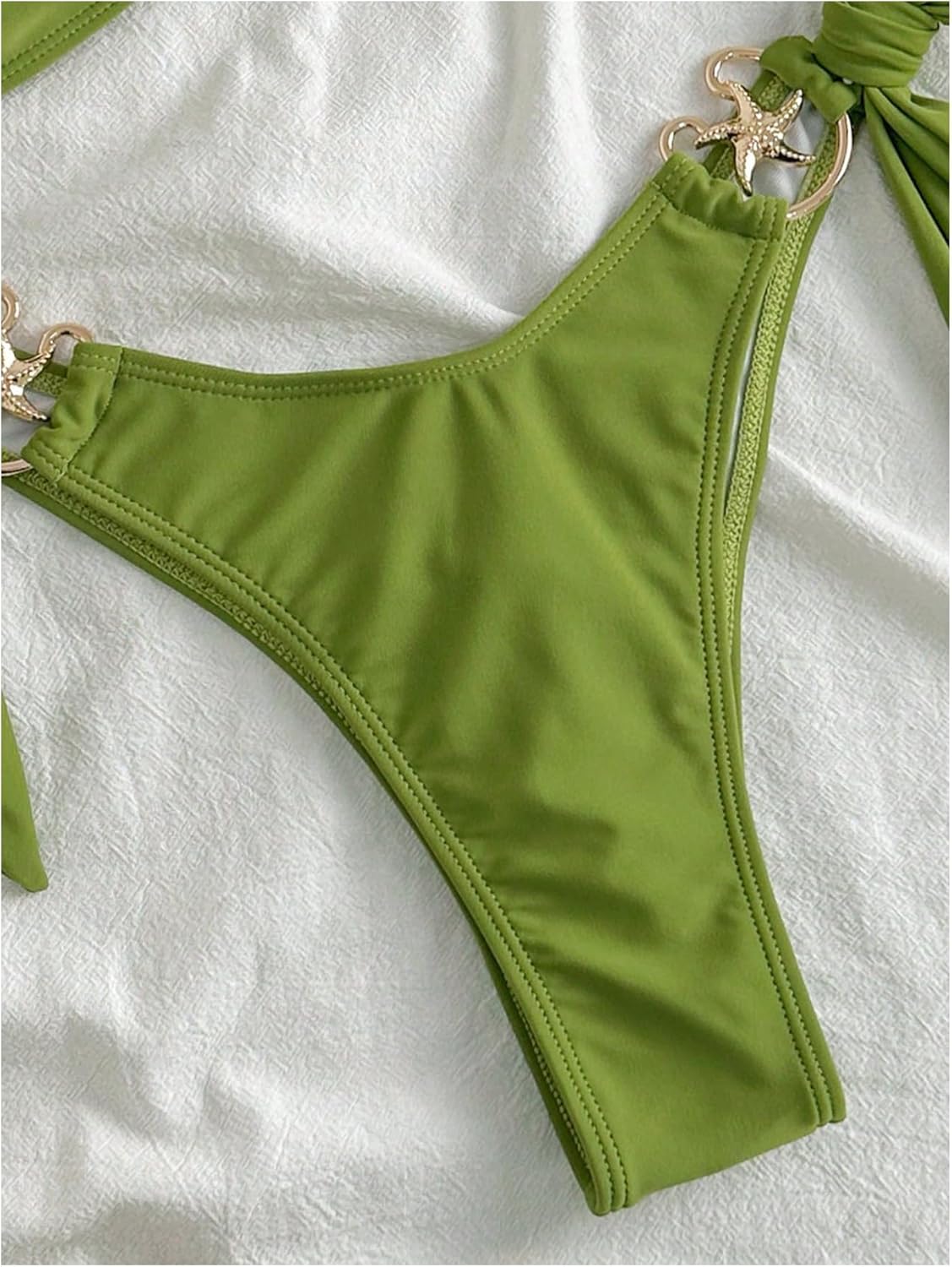 MakeMeChic Women's Two Piece Bikini Set Tie Side Ring Backless High Cut Bathing Suit Swimwear - Image 4