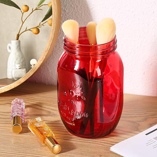 Miniatura 4 de Amzcku Tarros rojos de 32 onzas con tapas, paquete de 6 tarros de conservas de boca ancha, seguros para almacenamiento, enlatado, decapado,