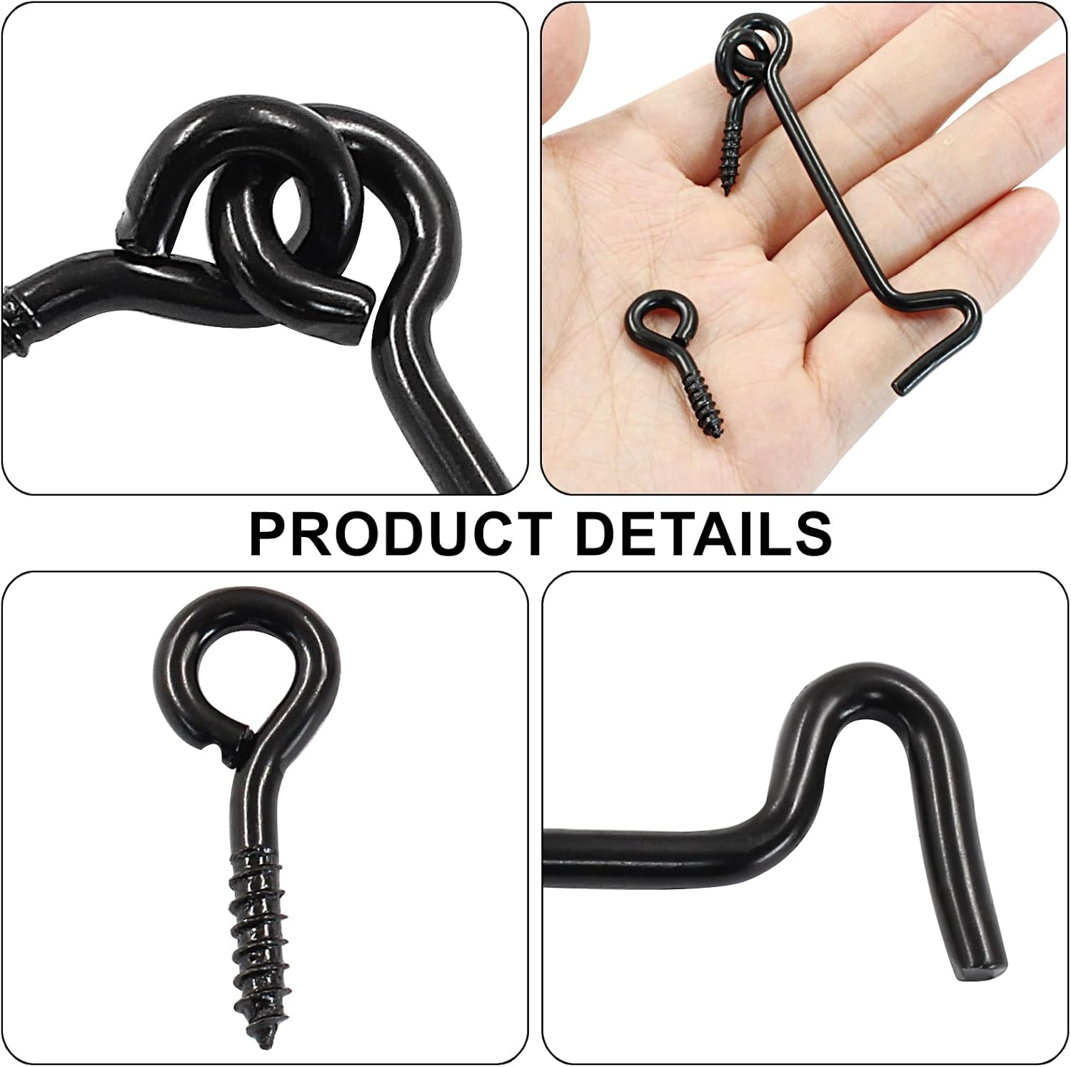 Murtenze 6PCS 3 Inch Cabin Hook and Eye Latch, Black Barn Door Latch Gate Door Swivel Window Latch Hook with Mounting Screws, Carbon Steel Door Hook Latch