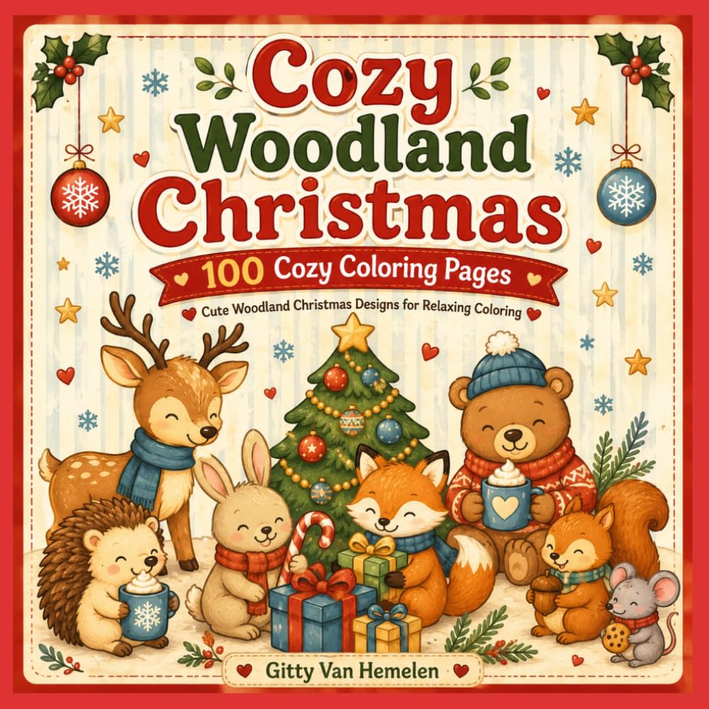 Cozy Woodland Christmas: 100 Cozy Coloring Pages | Cute Woodland Animals, Relaxing Christmas Scenes, Bold & Easy Designs for Kids, Teens, Adults & Seniors
