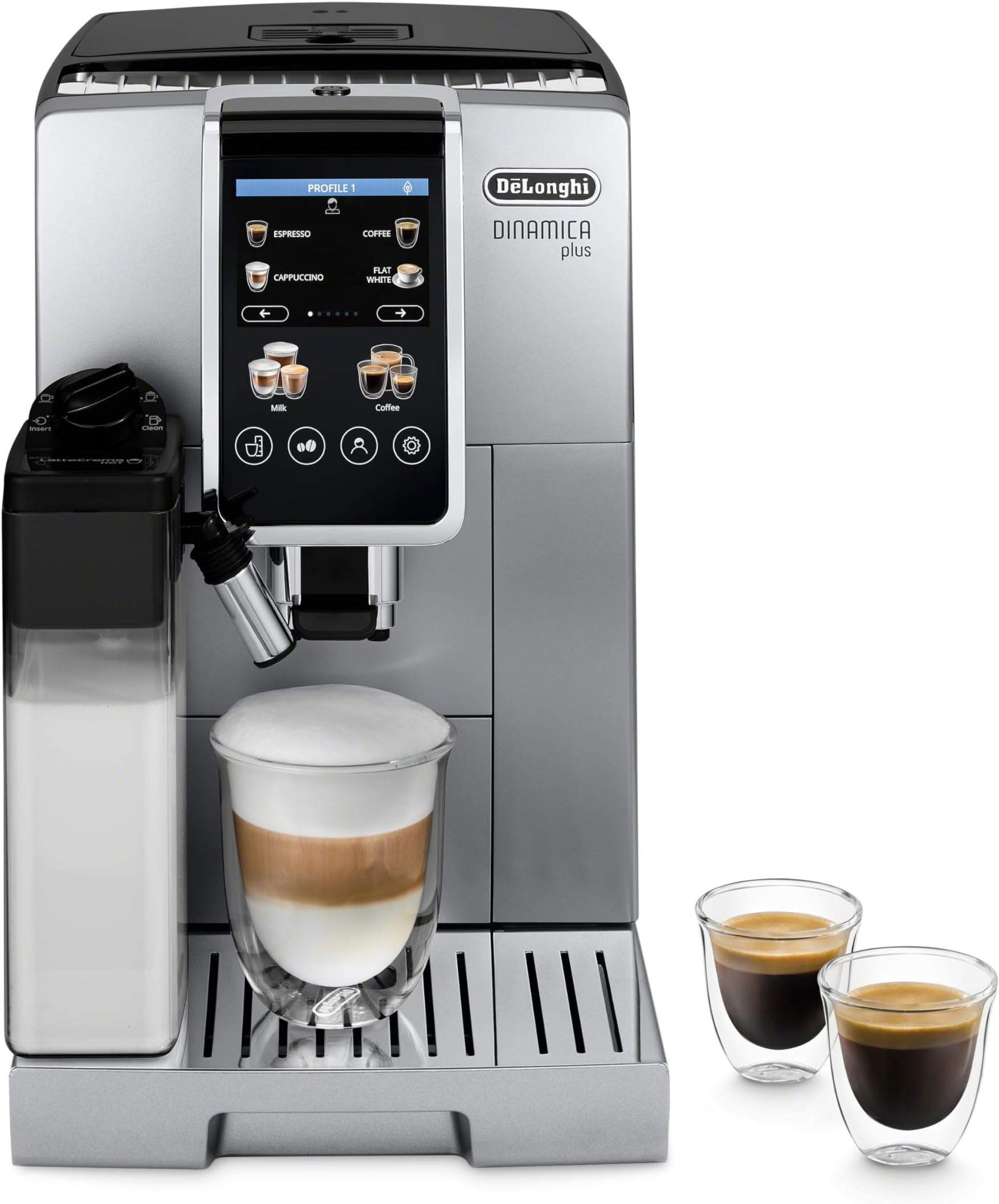 Dinamica Plus Fully Automatic Espresso Machine - Brew Personalized Coffee for up to 4 User Profiles, 24+ Recipes, Built in Grinder & Automatic Milk Steam Wand with 3 Frother Modes