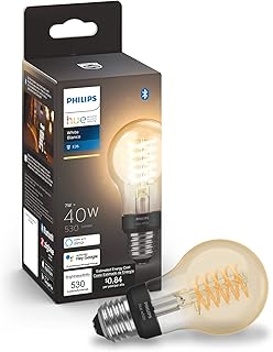 Sponsored Ad - Philips Hue White Dimmable Filament A19 Smart Edison Vintage LED Bulb, Bluetooth & Hub Compatible (Hue Hub ...