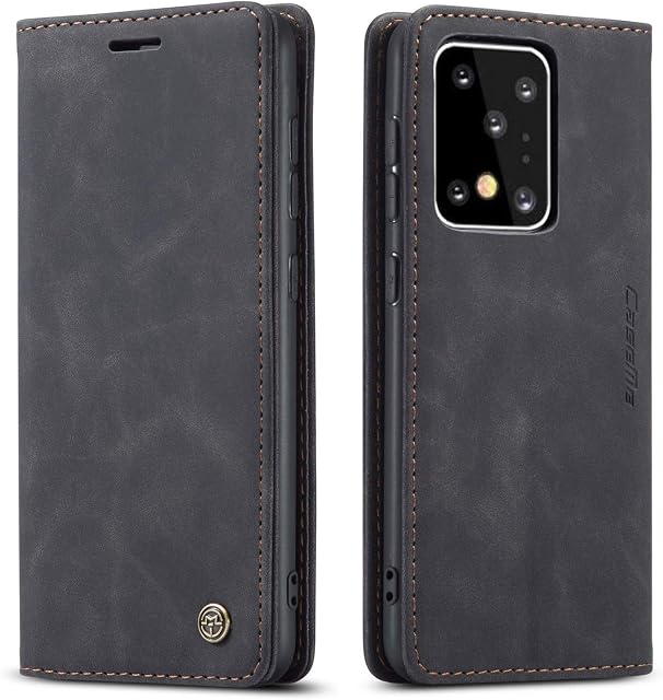 QLTYPRI Case for Samsung Galaxy S20 Ultra, Vintage PU Leather Wallet Case Card Slot Kickstand Magnetic Closure Shockproof Flip Folio Case Cover for Samsung Galaxy S20 Ultra - Black