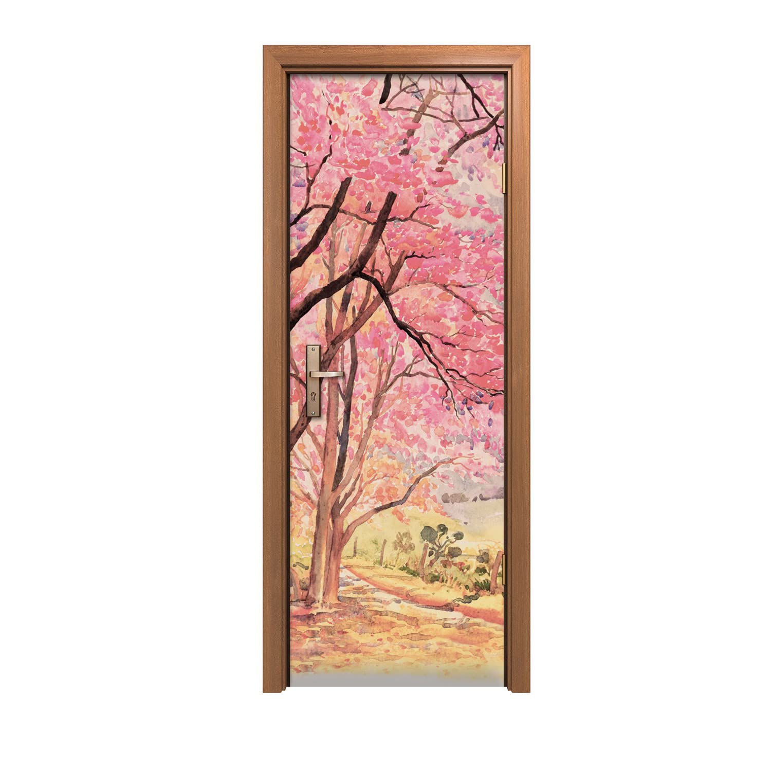 Autocollant de porte 70x200cm pour remplacer la peinture avec le motif feuilles de forêt