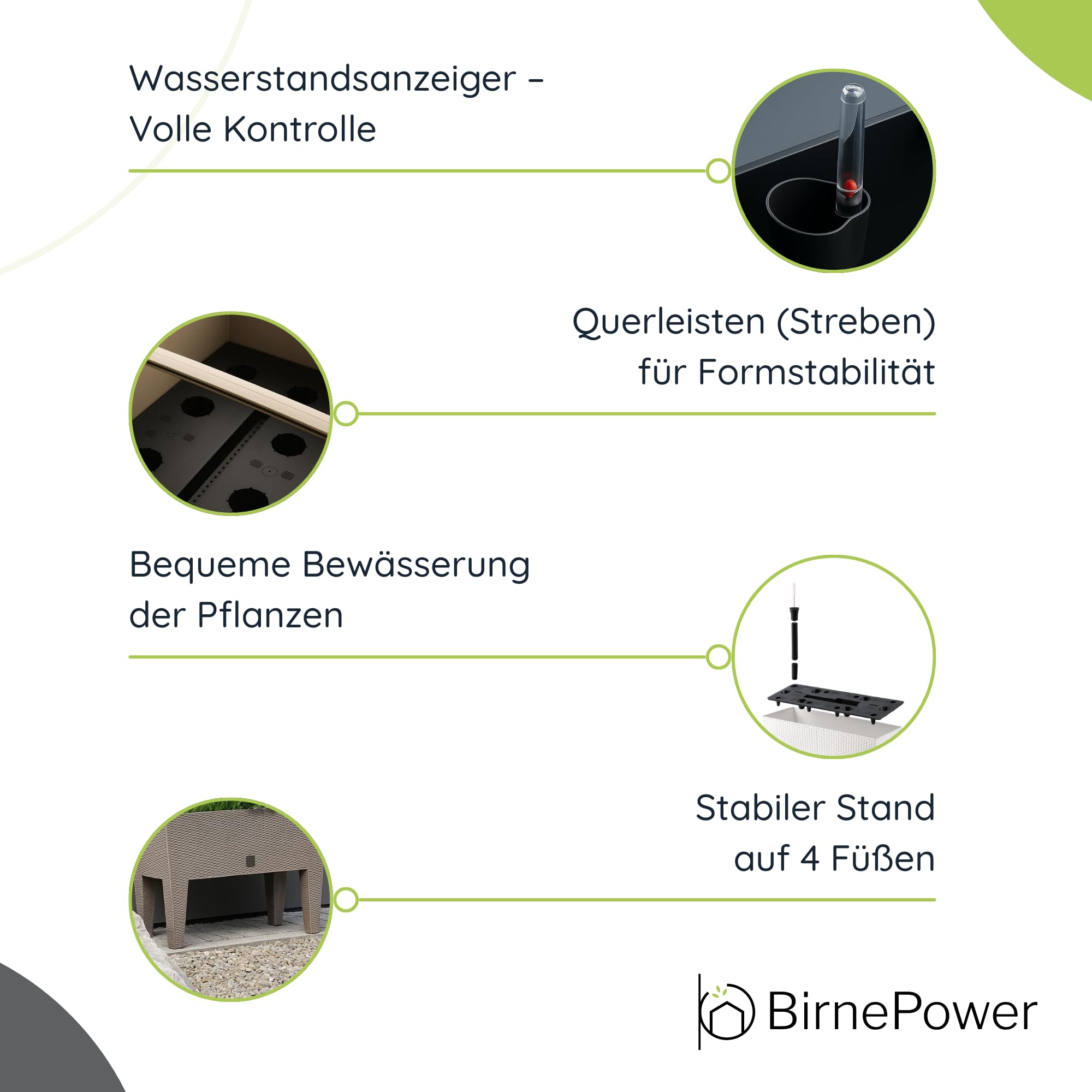 BirnePower Blumentopf Blumenkasten mit Füßen Blumenkübel Rattan Optik Pflanzenkasten Bewässerung (600 umbra)