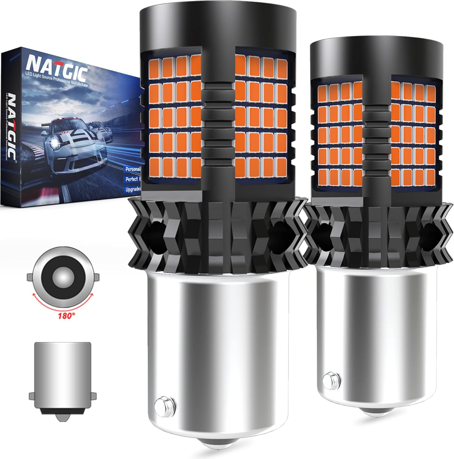 Amber 1156 P21W LED Bulb Yellow Canbus Error Free Turn Signal Light BA15S Led Built-in Resistor No Hyper Flash No Error For Blinker Light Indicator Light Side Marker Light 2000Lm 21W(Pack Of 2)
