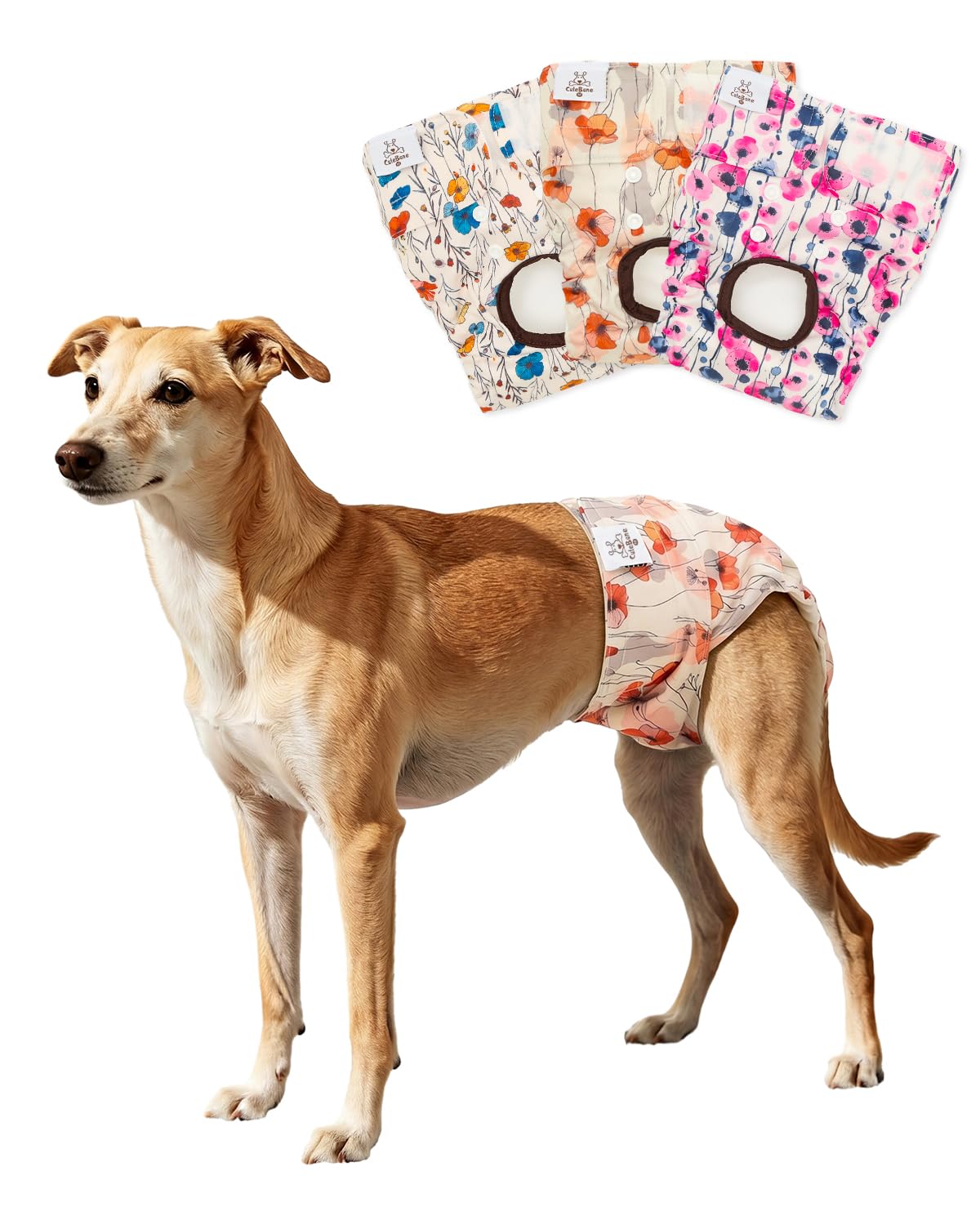 CuteBone Dog Diapers Female Washable Small Medium Large 3 Pack Reusable Doggie Diapers Puppy Period Pants for Doggy Heat Cycle Peeing D78XL