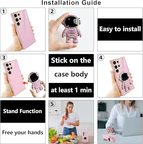 Miniatura 2 de Compatible con Samsung Galaxy S23 Ultra - Funda cuadrada con diseño de soporte de astronauta en 3D, protección de cámara, a prueba de golpes, suave