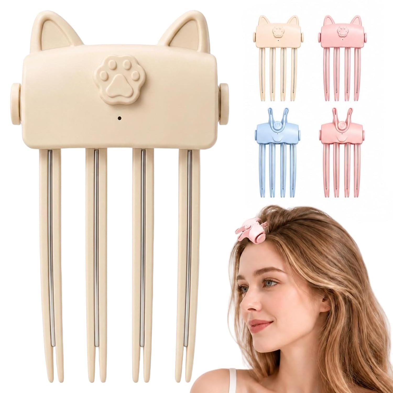 Heated Hair Volume Clip, Root Lifter Comb with 2 Heat Settings，Beige