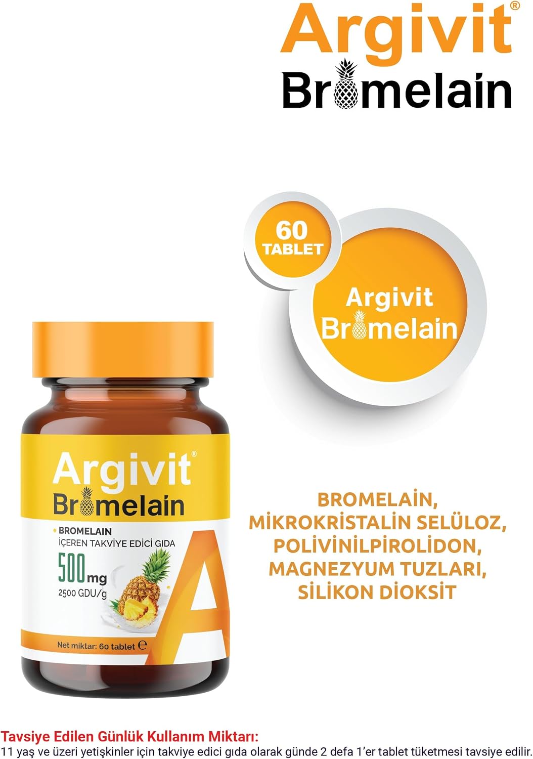 Argivit Bromelain 500 mg Takviye 60 Tablet
