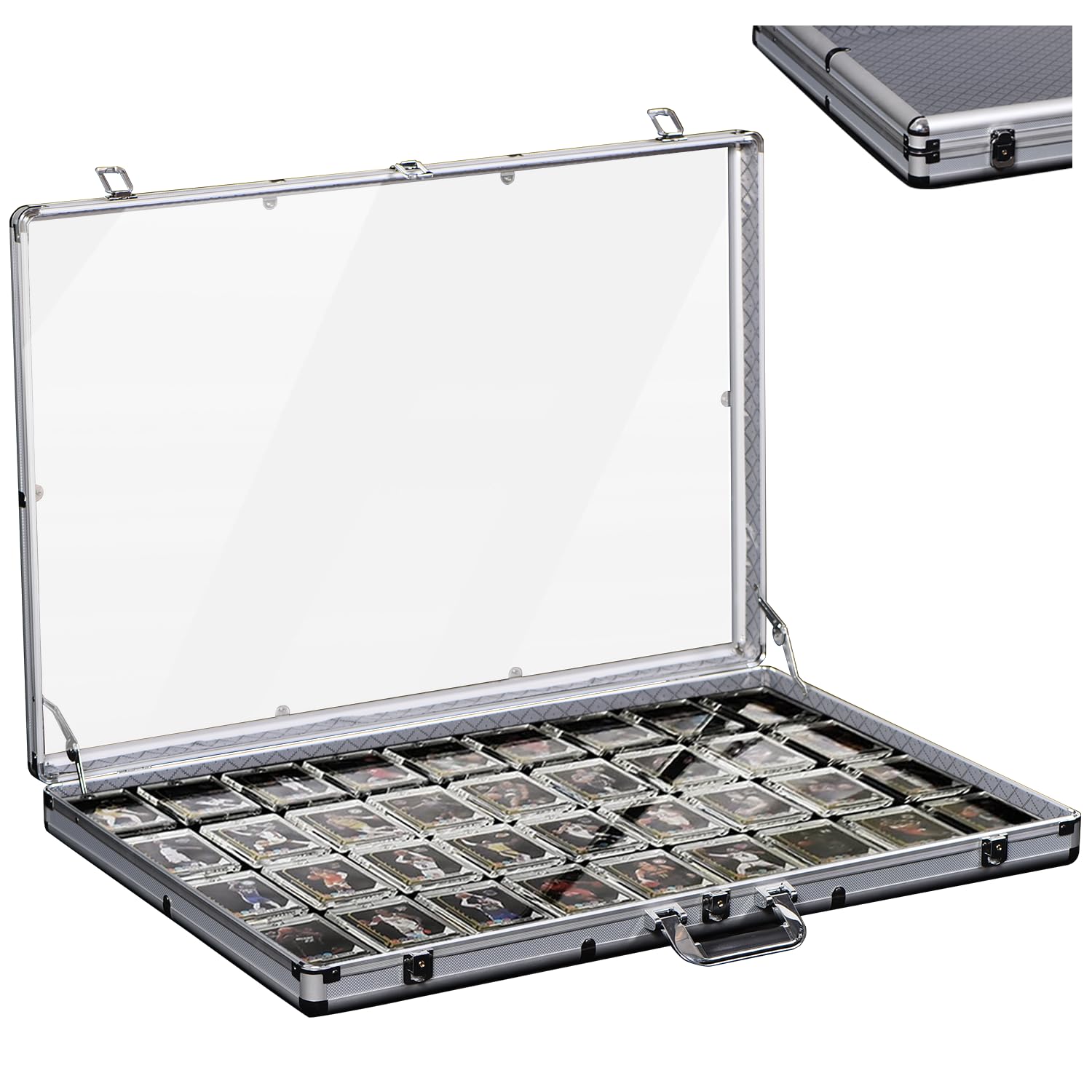 Bknius Card Display Case Aluminium for Card Vendor, Use for Card Show/Conventions, for Trading Graded Baseball Sports Cards Display, Large Silver