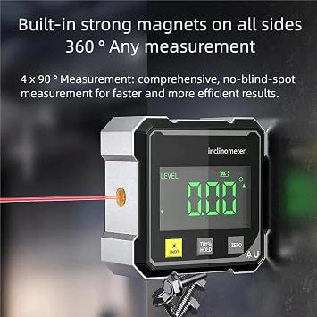 Digital Angle Finder Protractor Tool, 490 Protractor Tool | High Accuracy, Large Backlit LED, Strong Magnetic Base, USB Rechargeable | for Woodworking, Construction, Metalworking, DIY Projects
