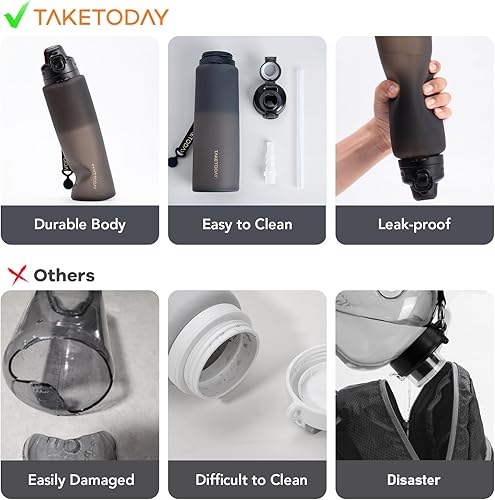 Miniatura 2 de TakeToday Collapsible Water Bottles 32oz, Foldable Travel Water Bottle, BPA Free, Silicone Water Bottle Leakproof for Hiking, International Travel,