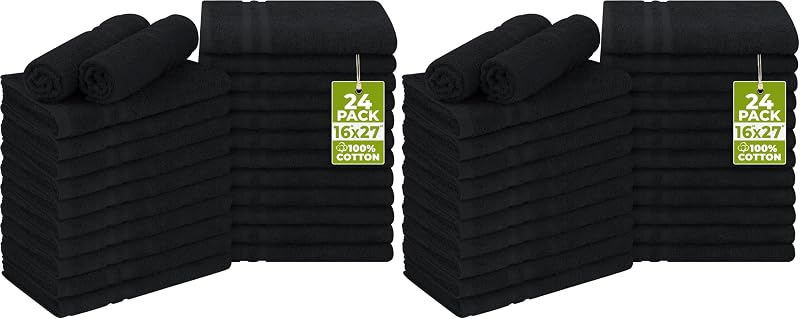 Utopia Towels Toalla de salón de algodón a prueba de lejía, 16.0 x 27.1 in, toalla de mano 100% algodón segura para gimnasio, paquete de 48, color negro
