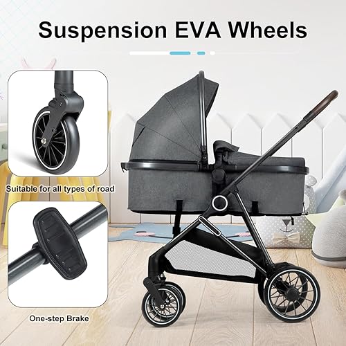 Miniatura 5 de ANNA QUEEN Cochecito de bebé 2 en 1, cochecito plegable de paisaje alto, cochecito reversible, cochecito convertible para bebés y recién nacidos de