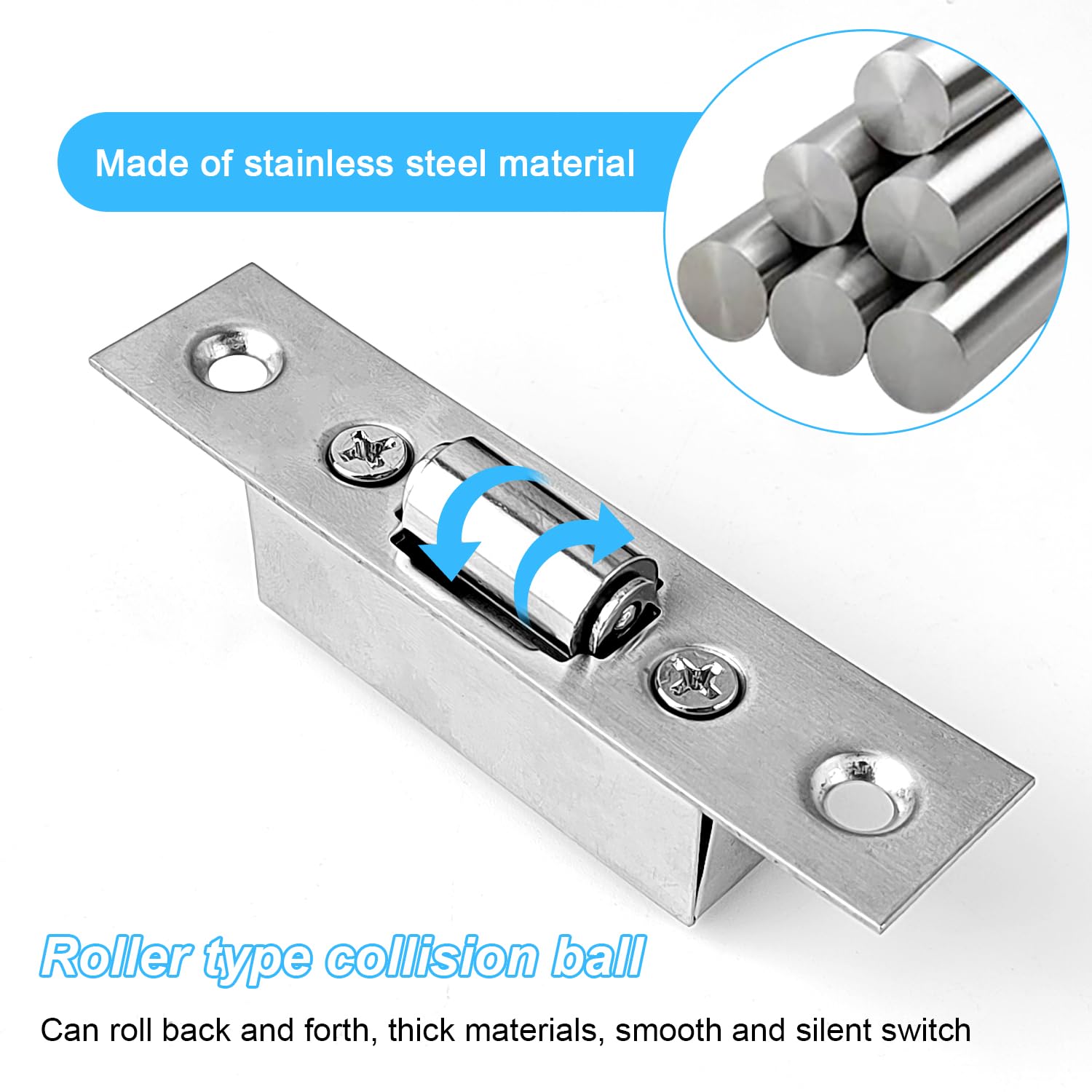 2 Chiusure Magnetiche A Rullo Per Porte Nascoste - Acciaio Inox Per Mobili Cucina, Camera E Bagno (9x2 Cm)