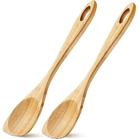 2 Pieces Wood Corner Spoon Wood Cooking Spoon Bamboo Spatula Wooden Utensils Scraper for Home Kitchen Cooking Non Stick Cookware, 12 Inch