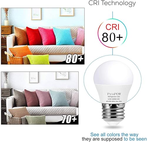 Miniatura 4 de Bombilla LED para refrigerador equivalente a 40 W, equivalente a 120 V, 4,5 W, luz blanca diurna 5000 K, base media E26, bombilla de ahorro de