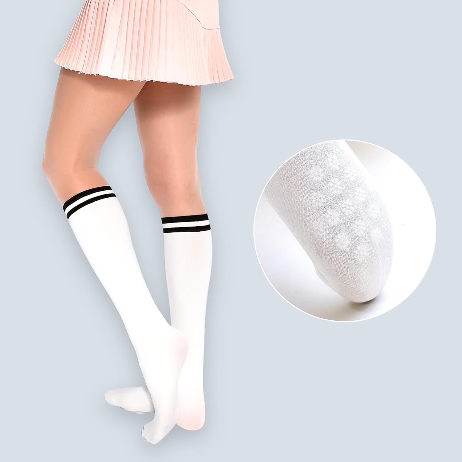 Stripe Two-Tone Knee-High Golf Stockings Pantyhose Tights UV Protection Spring Summer Autumn