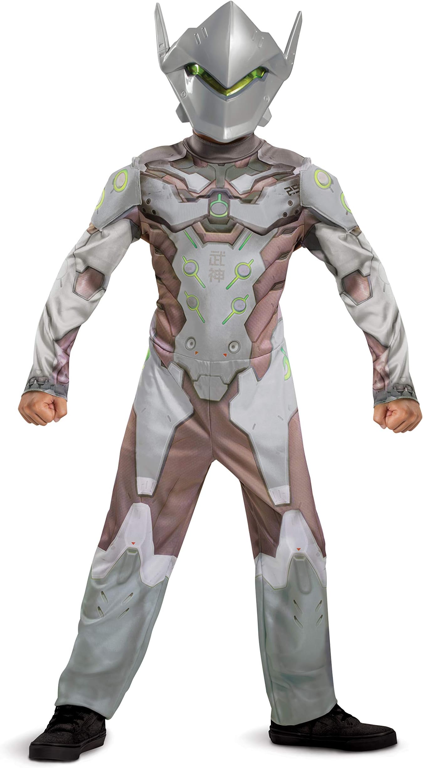 Genji Costume for Kids, Official Overwatch Costume Jumpsuit with Mask and Armor, Classic Child Size Medium (7-8) White