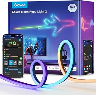 Govee Neon Lights, RGBIC Neon Rope Light 2 Works with Matter, Alexa, Google Assistant, Custom DIY Neon Strip Lights for Be...