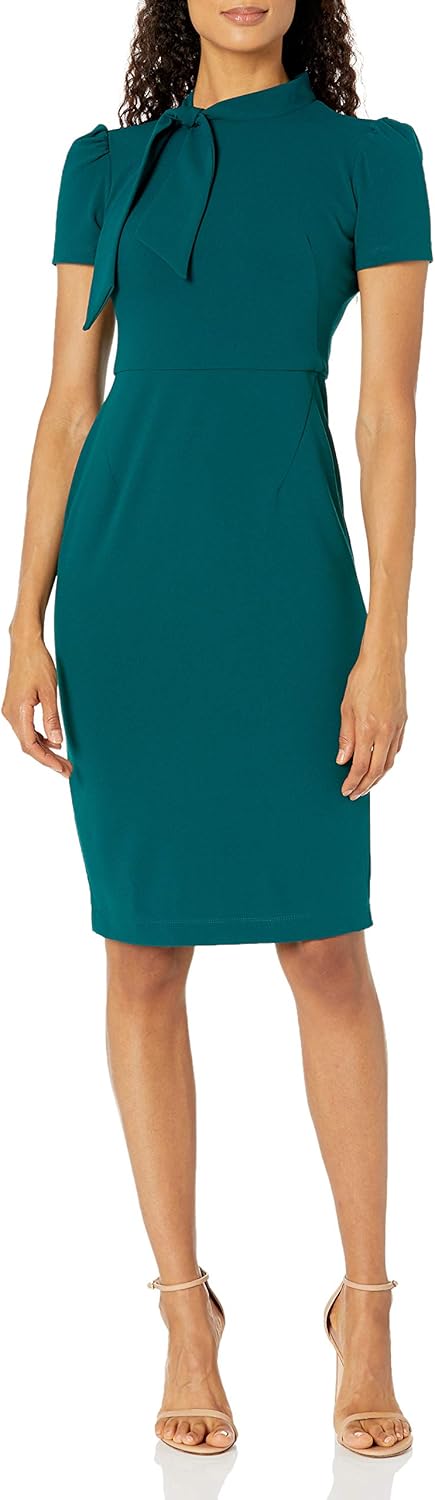 Maggy London Womens Solid Crepe Classic Novelty Short Sleeve Sheath