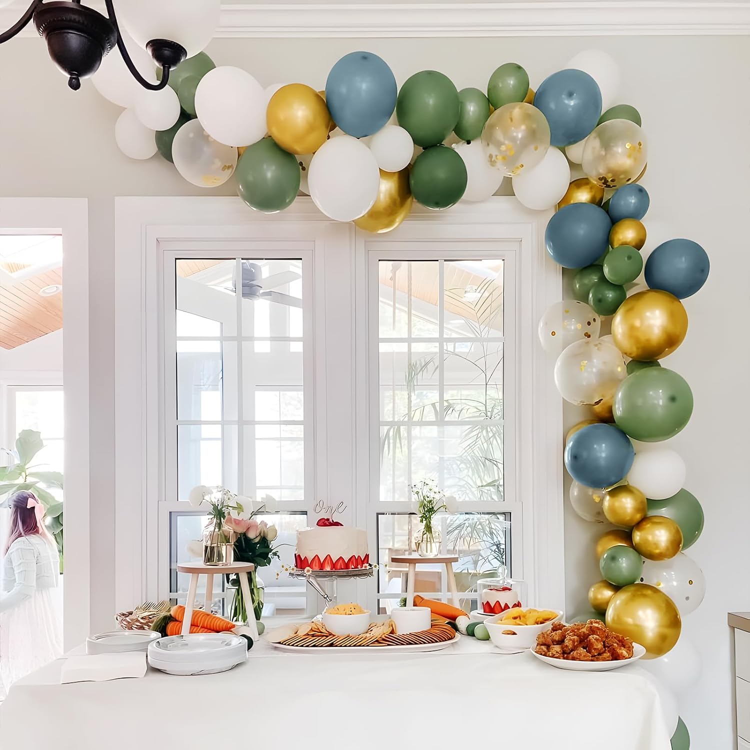 Baby Shower Boxes Party Decorations and Dusty Green Blue Balloon Garland Arch Kit for Birthday Party Baby Shower