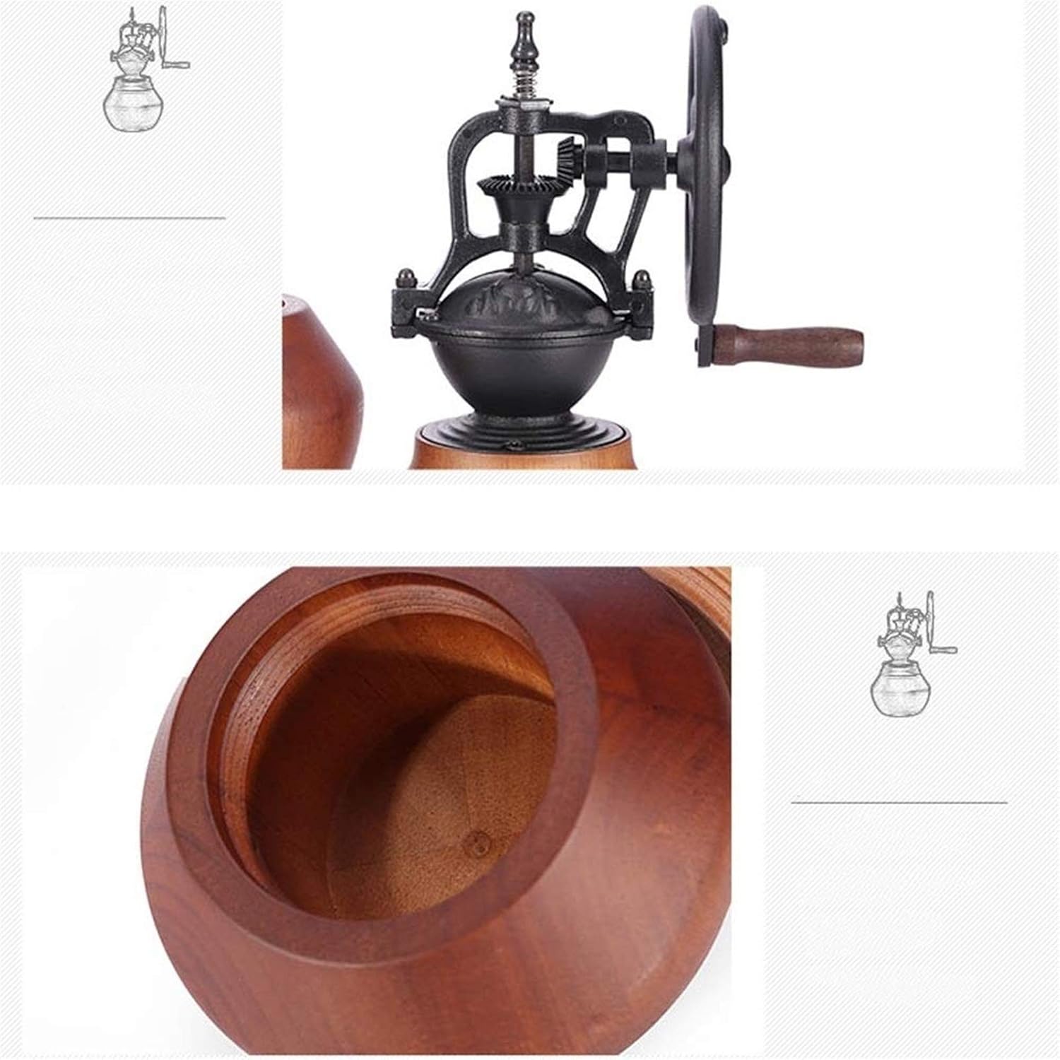 Manual Coffee Grinder Vintage Style Wooden Coffee Grinder Roller Grain Mill Hand Crank Coffee Grinders Coffee Machine Hand Grinder Coffee Grinder Hand Grinder Grinder Cast Iron