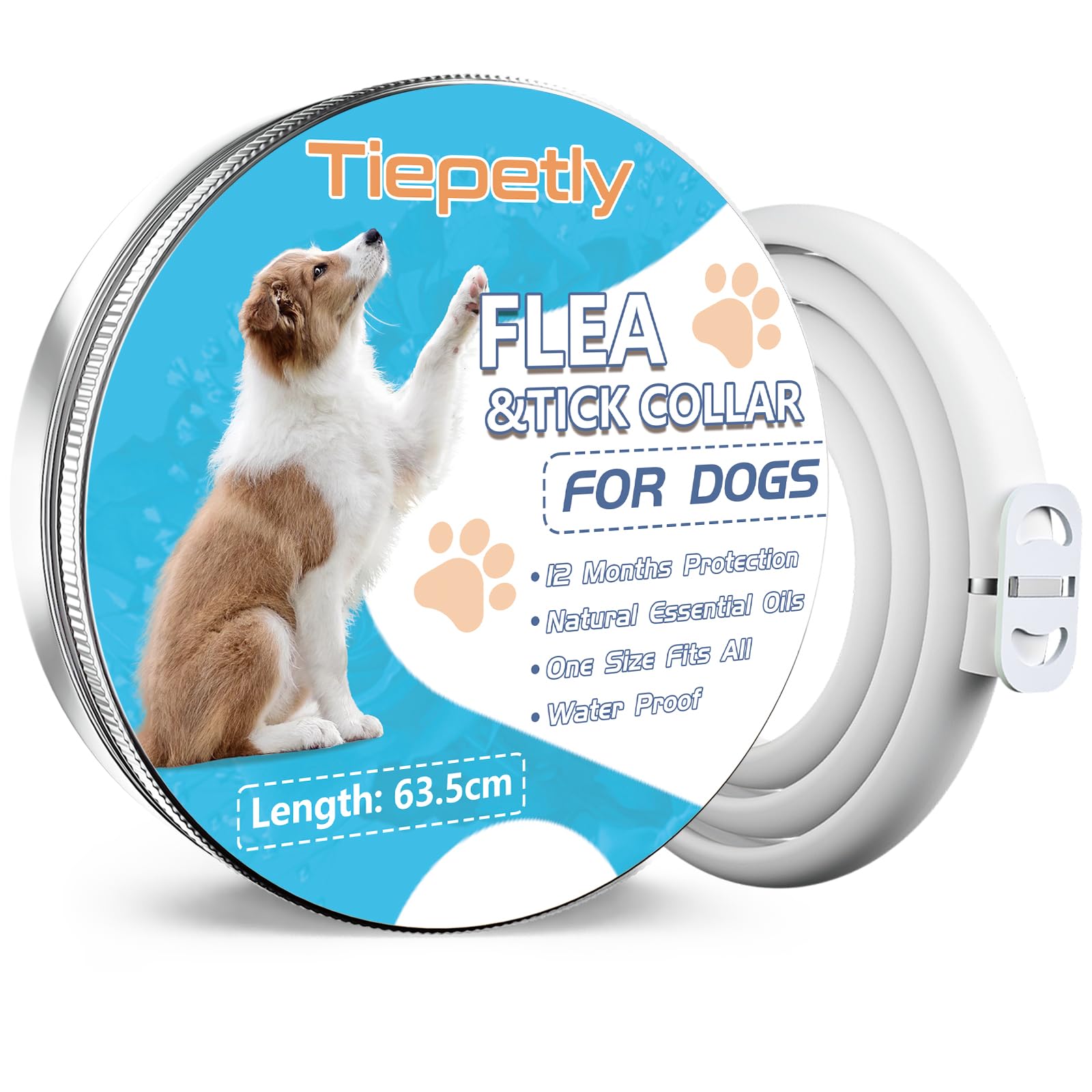 Collare Antipulci Cane, Naturali Collare Antipulci e Zecche per Cani, 12 Mesi di Protezione Impermeabile Collare Cane Antiparassitario, 63.5cm Regolabile Collare Antipulci (1pack)