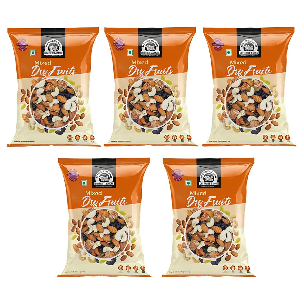 WONDERLAND FOODS Mix Dry Fruits (Panchmewa) 1Kg (200gX5) Pouch | ALmonds, Cashews, Green Raisins, Black Raisins, Dry Dates | Healthy & Nutritious | Rich in Iron, Fibre & Vitamins (B07QHJWJJ3) Amazon Price History, Amazon Price Tracker
