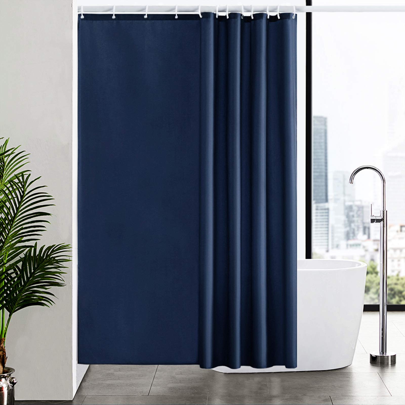 Furlinic Shower Curtain Mould Proof Resistant Wetroom Bathroom Polyester Fabric White 7ft Shower Curtains Liner Waterproof Rustproof Washable Weighted with 12 Hooks Extra Long 180x210cm 72x84. — view 44