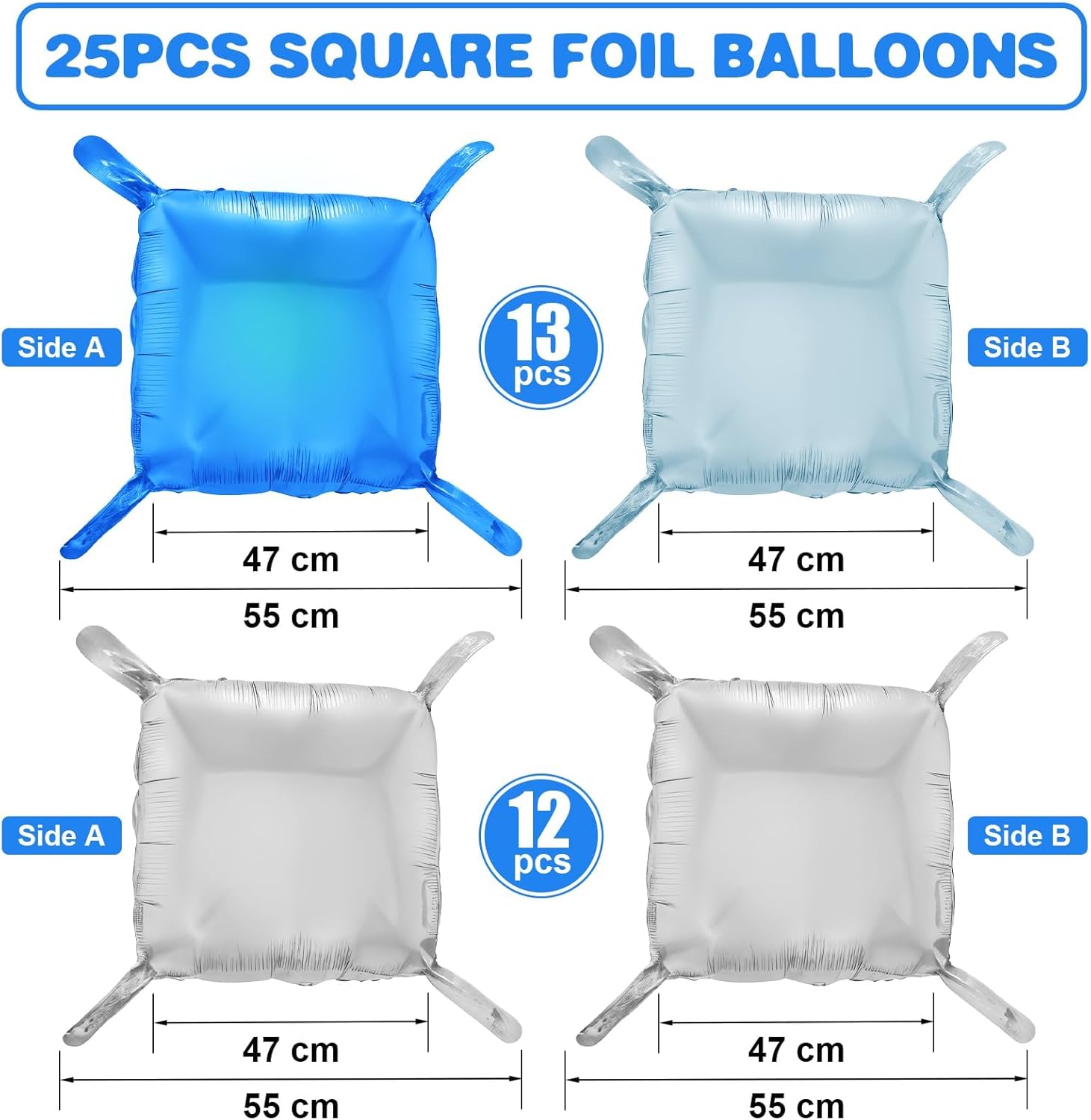 Blue Silver Square Foil Balloon Wall,25Pcs Double Sided Balloon Backdrop Helium Mylar Balloon Tunnel Arch Garland Kit for Birthday Bridal Anniversary Baby Shower Party Decorations