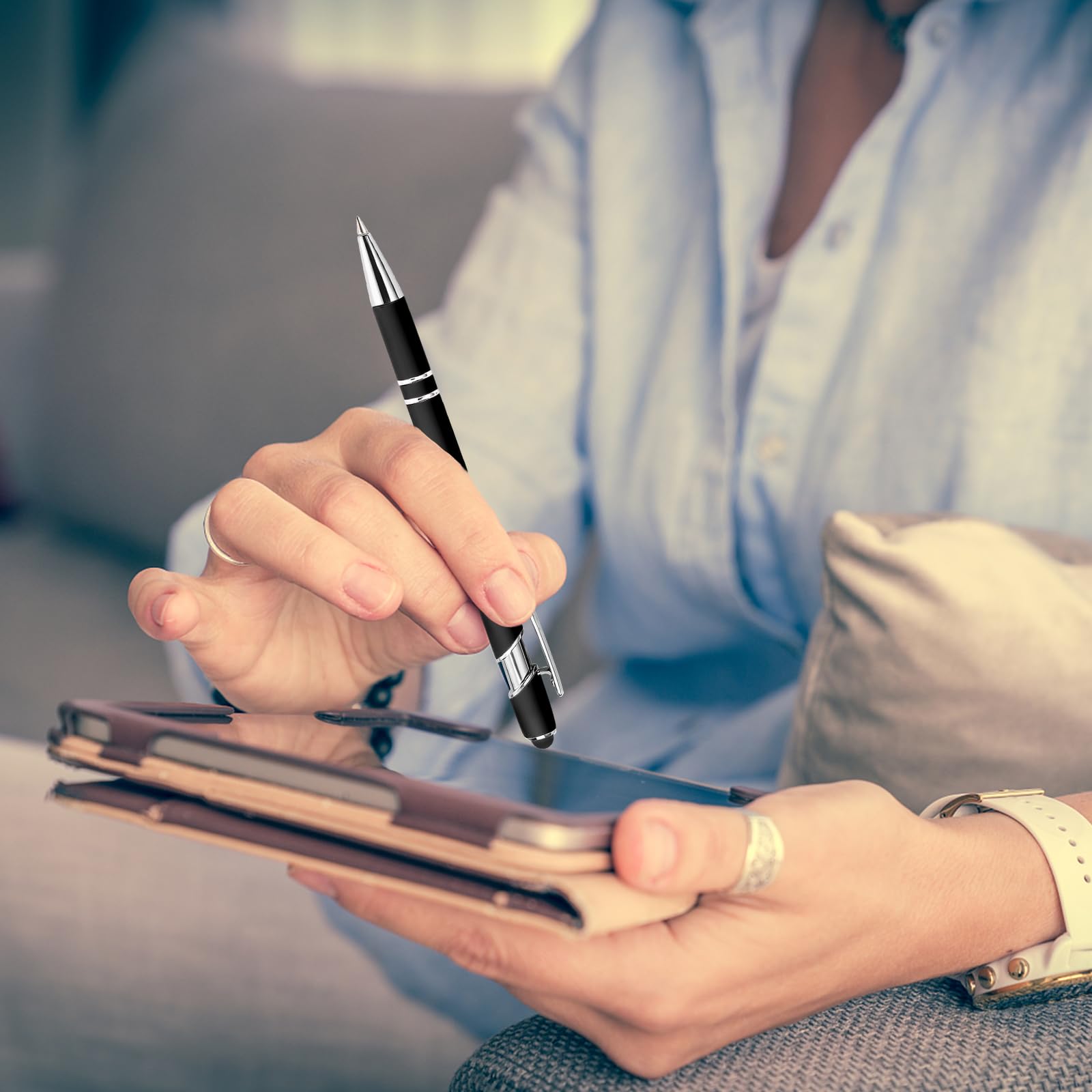 Ballpoint Pen Black Ink for Smooth Writing Retractable Pen 2-in-1 Medium Point Pen Gift Box Set for Office — view 4