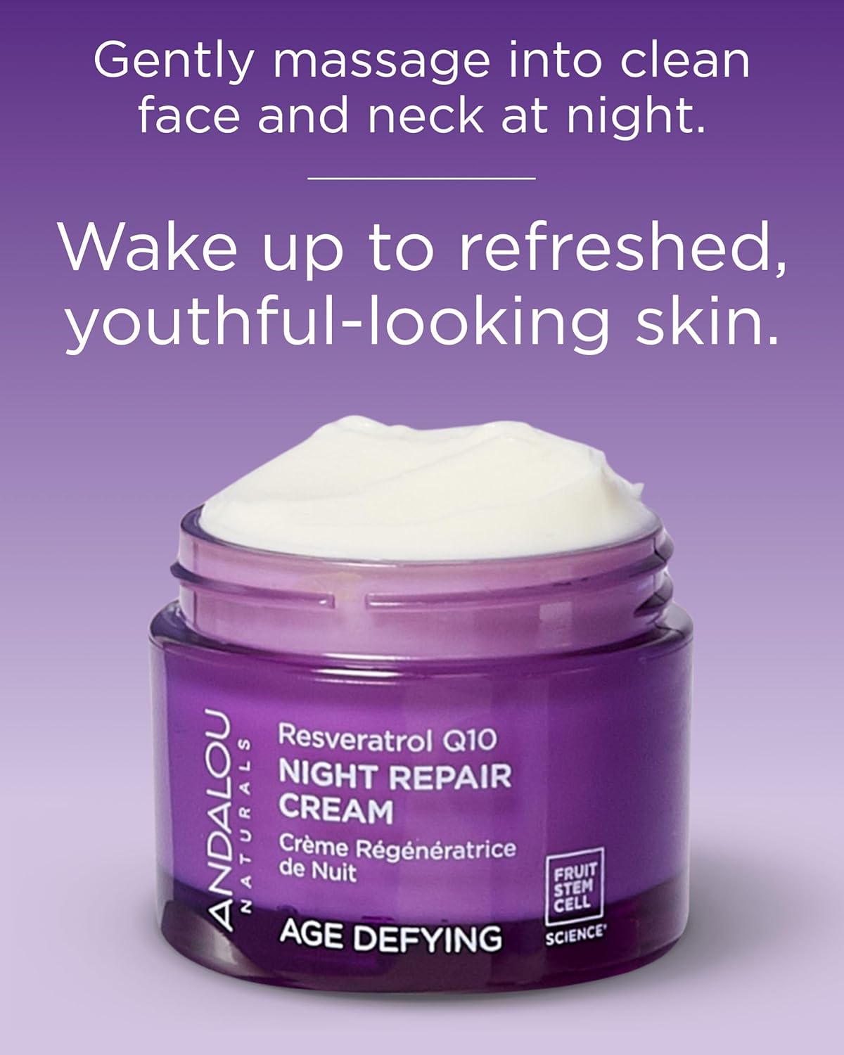 Andalou Naturals Age Defying Resveratrol Q10 Night Repair Cream - Anti-Wrinkle Moisturizer to Hydrate & Smooth - CoQ10 & Resveratrol for Dry Skin - 1.7 oz - Image 4