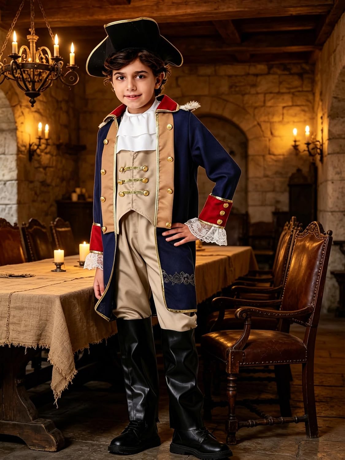 GRAJTCIN Colonial Costume Boys Revolutionary War Costume Kids 18th Century Historical Halloween Costume